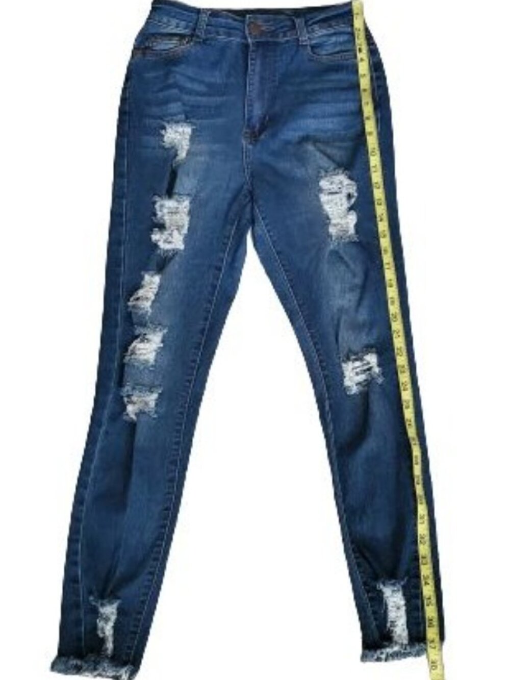 BOB Jeans High Waist Ripped Distressed Chewed Hem Skinny Blue Denim Jeans Sz 7/8 - Picture 11 of 11